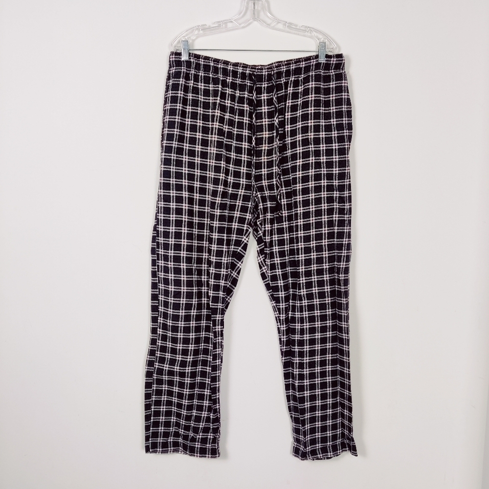 Men's Black Red Plaid Flannel Lounge Pants - Size XL